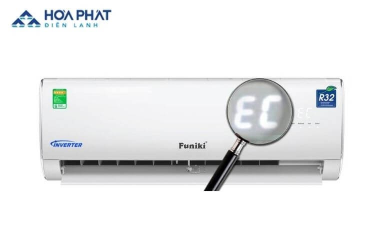 Màn hình điều hòa Funiki báo lỗi EC, thường liên quan đến áp suất gas