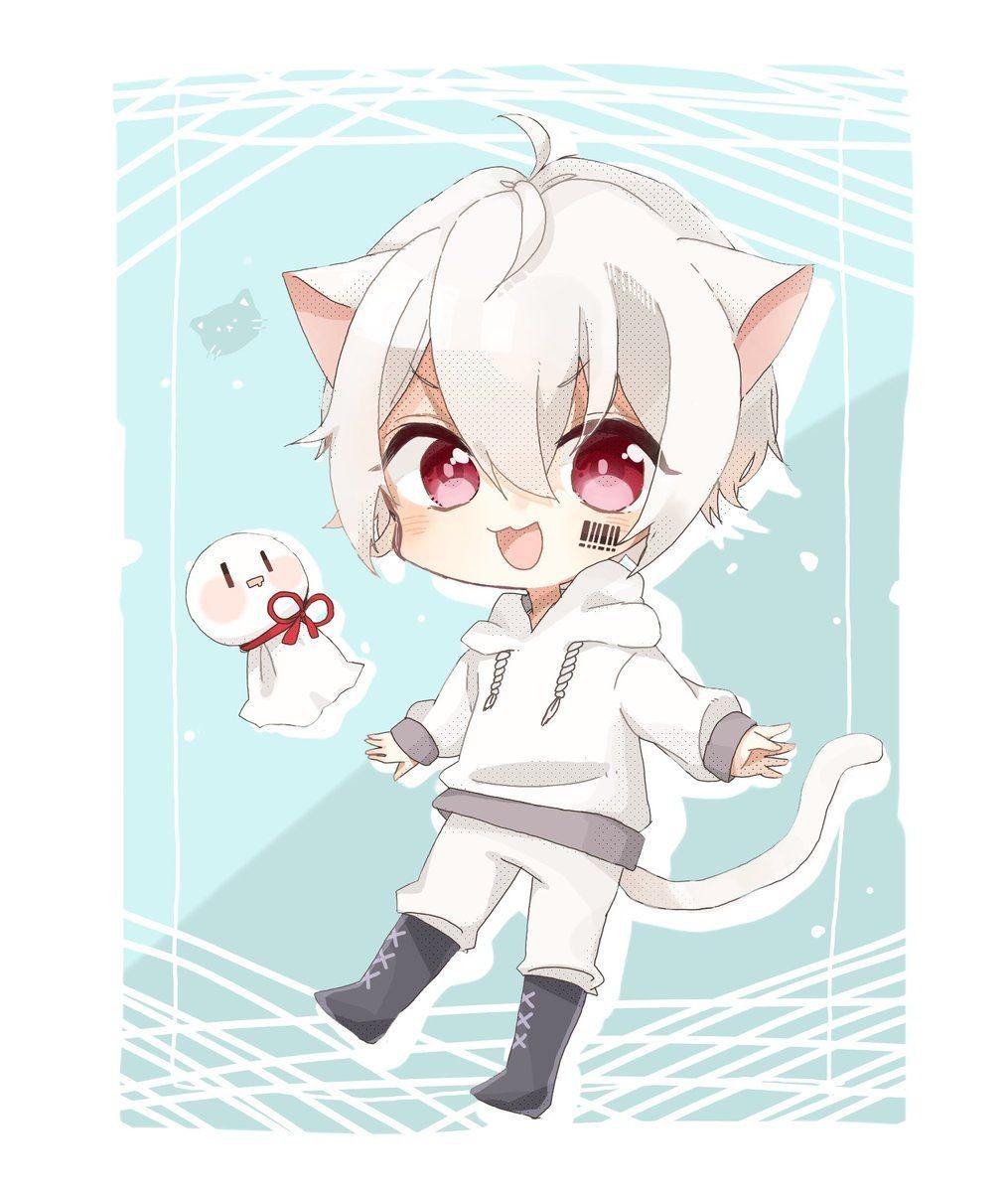 Mèo anime chibi với đôi mắt to tròn, biểu cảm đáng yêu