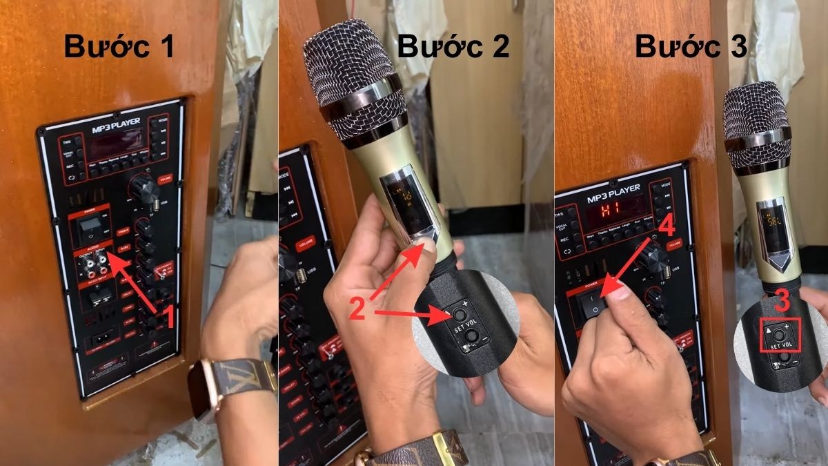 Tắt nguồn loa kéo để kết nối micro rời
