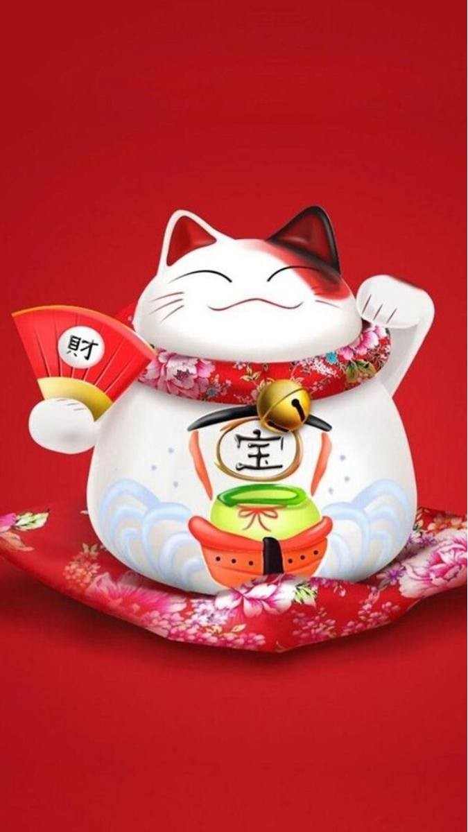 Hình ảnh mèo thần tài đẹp mắt với các chi tiết truyền thống và màu sắc tươi sáng