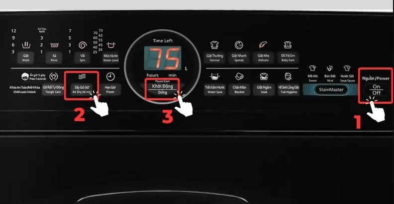 Chế độ sấy của máy giặt Panasonic