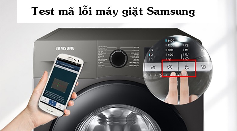Màn hình máy giặt Samsung hiển thị biểu tượng Smart Check sau khi kích hoạt