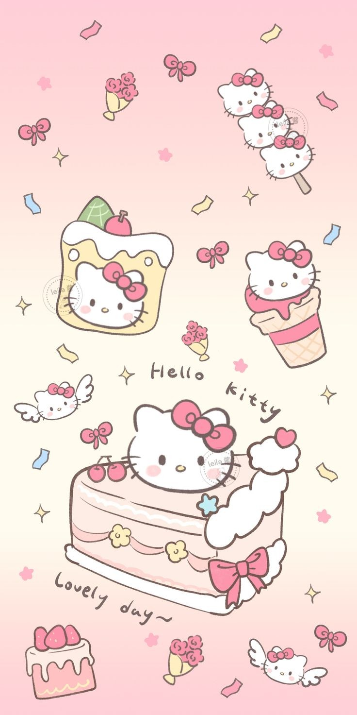 Điện thoại với hình nền Hello Kitty màu hồng pastel tinh tế và đáng yêu