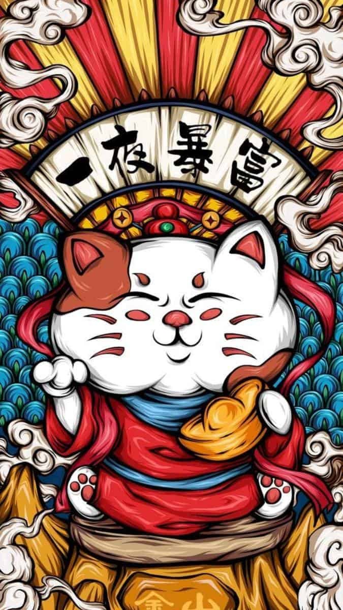 Mèo thần tài Maneki Neko vẫy tay mang may mắn