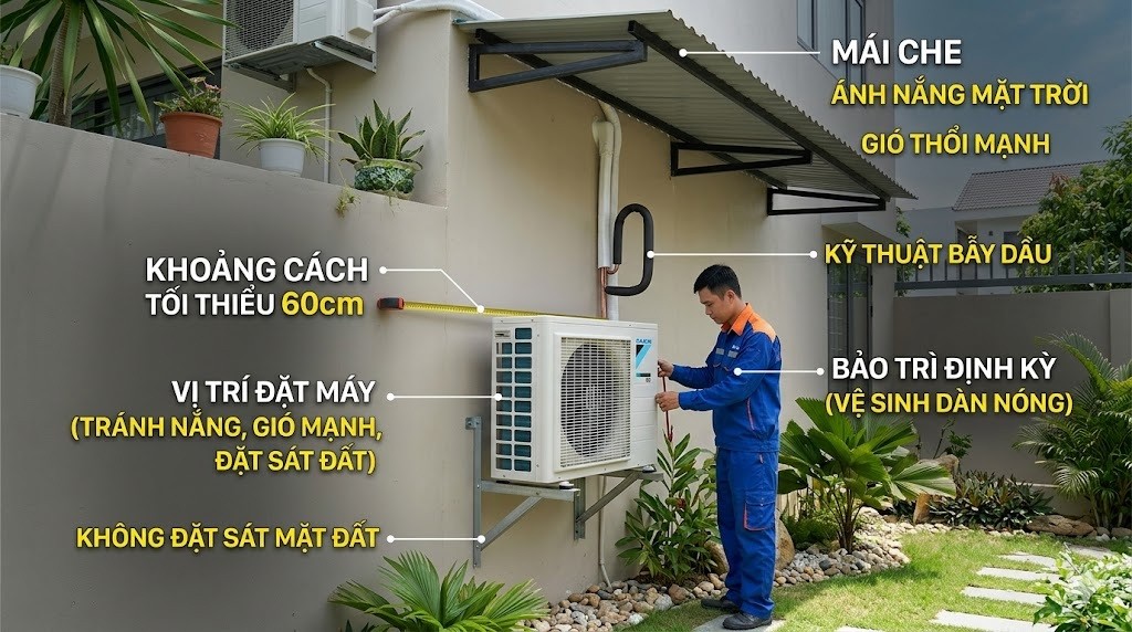 Mẹo lắp đặt dàn nóng đúng cách để hạn chế lỗi J6 Daikin tái phát