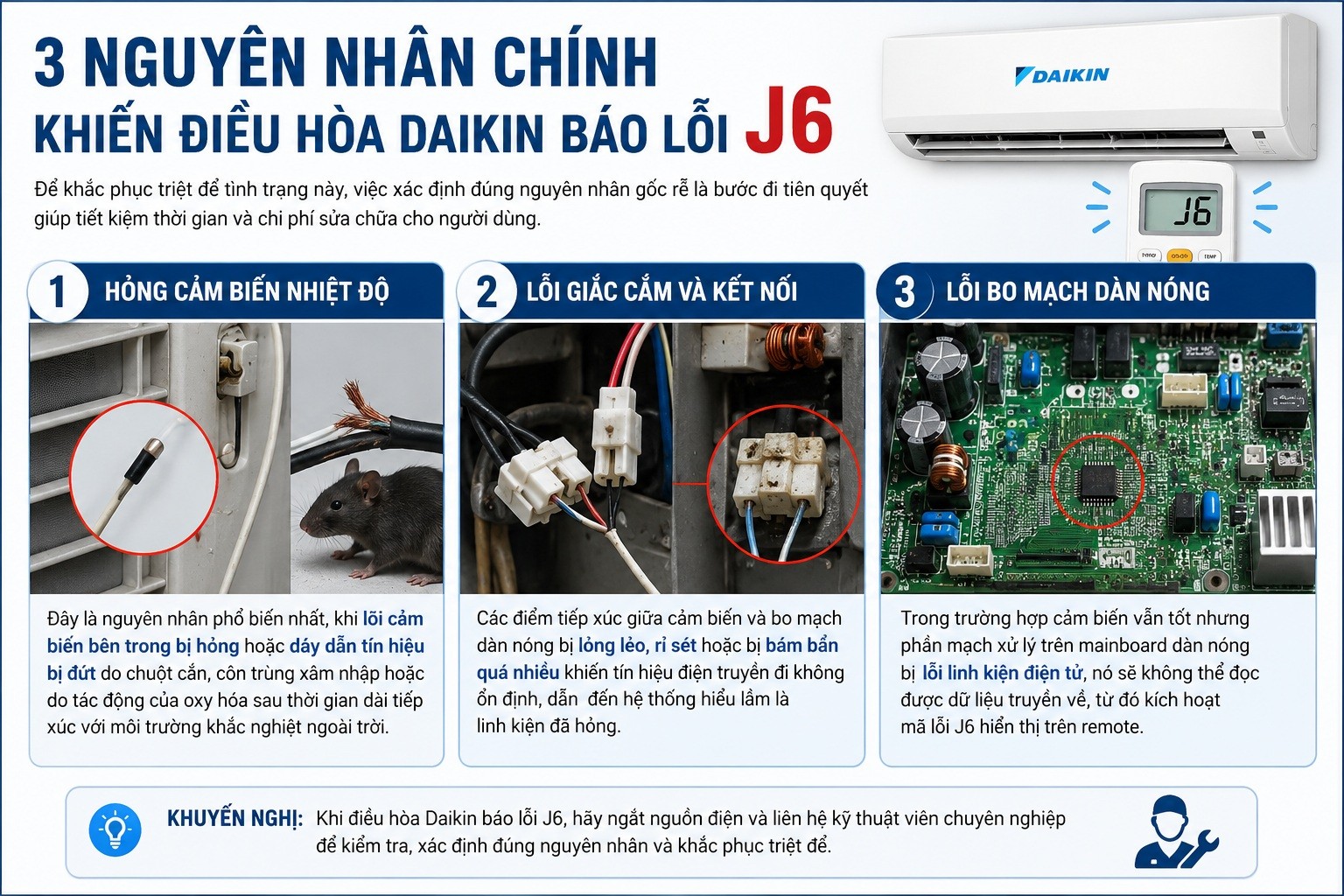 Ba nguyên nhân chính gây lỗi J6 máy lạnh Daikin